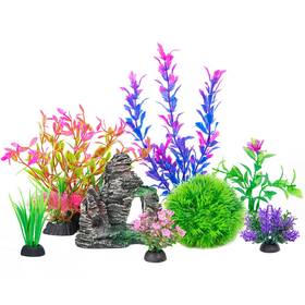 Ameliade B0b8zj2jxz Aquarium Decor Set Plastic Plants And Rock Cave - Fish Tank Decoration
