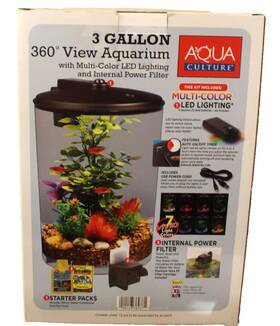 Aqua Culture 049146360371 Three Gallon Aquarium 360 View Led Colored Lighting With Air Pump