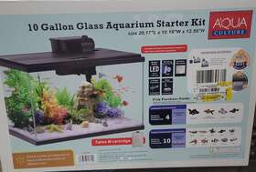 Aqua Culture 194346116119 10 Gallon Glass Aquarium Starter Kit With Filter And Led Lighting