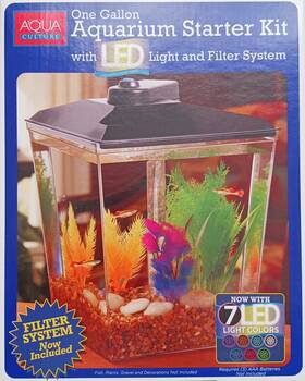 Aqua Culture Aqv-002-ltn One Gallon Aquarium Starter Kit With Led Lights And Filter System. New
