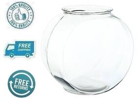 Aqua Culture Edus-61 New Clear Glass Drum Fish Bowl Pet Round Continer Goldfish Tank Flat Base