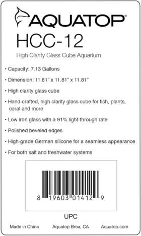 Aquatop 689827274032 High Clarity Low Iron 5mm Thickness Glass Cube Aquarium 7.1-gallons
