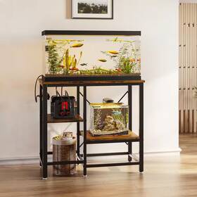 Bestier 744759036575 Rustic Brown 30 Inch Aquarium Stand With Shelves Fish Tank Power Outl