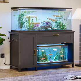 Bestier 744759949882 Black 55 Gal.-75 Gal. Aquarium Stand With Cabinet And Led Lights Fish Tank Stan