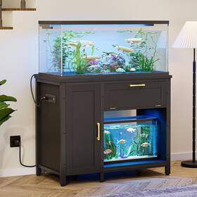 Bestier 840408629201 Black 40 Gal.-50 Gal. Aquarium Stand With Cabinet Fish Tank Power