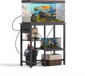 Beuruku 718653569422 20-29 Gallon Fish Tank Stand With Power Outlet And Led Light Metal Aquarium