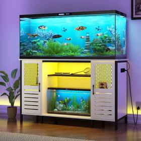Breezeheat Hkas001 55-75 Gallon Fish Tank Stand With Power Outlets Led Light Adjustable Shelve