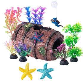 Comsun Clp-pet-156 12 Pcs Aquarium Decoration Broken Barrel Set Plastic Plants