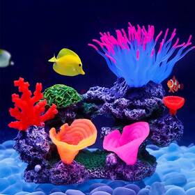 Danmu Dm-001669 1pc Glowing Effect Artificial Coral Plant Ornaments Aquarium Pink