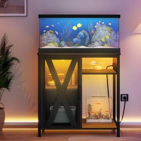 Dwvo 445018037021 20-29 Gallon Aquarium Stand With Power Outlets And Led Light Cabinet For Fi