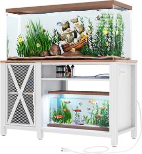 Dwvo 840332358970 Heavy Duty Metal Aquarium Stand With Power Outlets Cabinet White Walnut