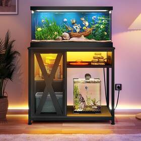 Dwvo Pspfot-6010 40-50 Gallon Aquarium Stand With Power Outlets And Led 50 Black
