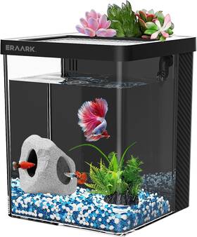 Eraark 313040343328 Aquarium Kit 1.5 Gallon Betta Fish Tank With Filter Led Light Water Pump Decor
