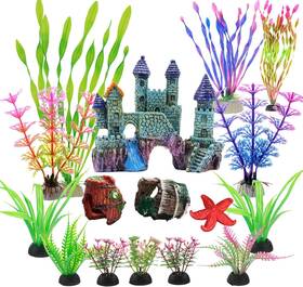 Eviwill Mj210420 16 Pieces Aquarium Decorations Coral Castle Fish Tank Multicolor