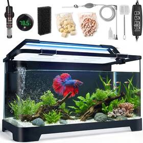 Ewonlife 313087273237 3.5 Gallon Aquarium Starter Kits Betta Fish Tank With Heater Digital Thermomet
