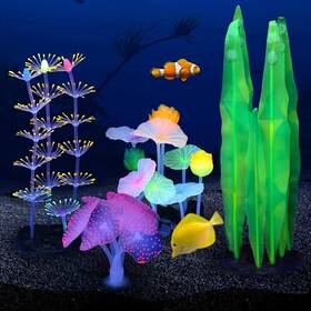 Filhome Acuk1009002 Glowing Fish Tank Decorations Lotus Green Kelp Strip Coral Small Anemone