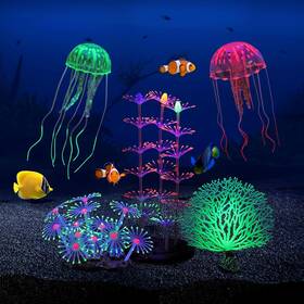 Filhome Acus2021104 Glowing Fish Tank Decorations 5 Pcs Glow Aquarium Decoration Plants Colorful