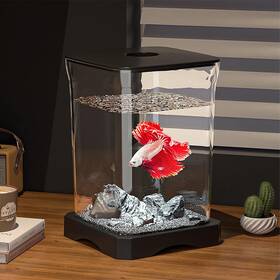 Garveehome 967762635045 Betta Fish Tank Mini Aquarium Starter Kit With Top Feeding Hole And