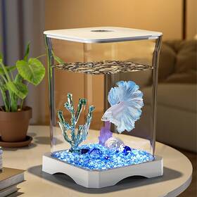 Garveehome 967762635052 Betta Fish Tank Mini Aquarium Starter Kit With Top Feeding Hole And