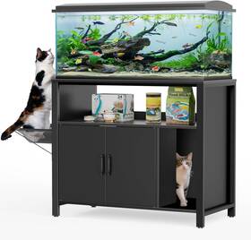 Gdlf 850052968595 40 50 Gallon Fish Tank Stand With Hidden Cat Litter Box Cabinet And Perch