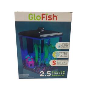 Glofish 046798786122 Corner Aquarium Kit 2.5 Gls With Blue And White Led Light Whisper Internal Filter