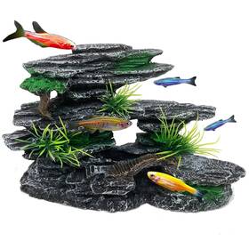 Golomoz B0d7d8bzr5 Aquarium Mountain View Stone Ornament Tree Rock Cave Fish Tank Decoratio