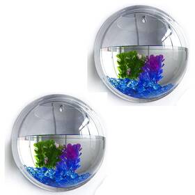Greenwish 754982560761 2pack 5.9ftft Wall Mounted Clear Acrylic Round Fish Tank Flower Pot Vase Decora