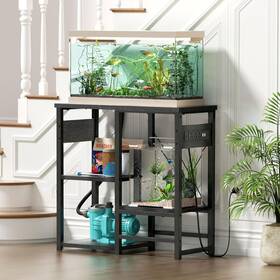 Grleaf F0200104010 10-20 Gallon Fish Tank Stand With Power Outlets 4 Tier Metal Black