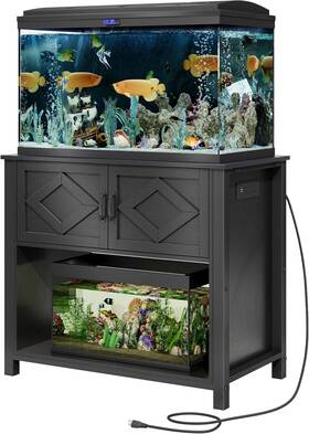 Grusign 774882483410 40-50 Gallon Fish Tank Stand With Power Outlets Double Black