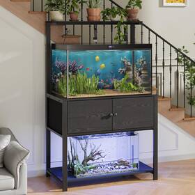 Halitaa 313026341379 40-50 Gallon Fish Tank Stand With Led Light Power Outlets Heavy Duty Metal Aqua