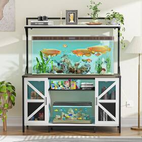 Halitaa 744111011257 55-75 Gallon Fish Tank Stand With Led Light And Power Outlets Farmhouse Heavy Dut