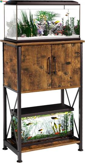 Herture Pg0106ca 5-10 Gallon Fish Tank Stand Metal Double Aquarium With Cabinet For Fis