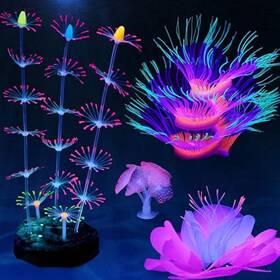 Hiktqiw 717664164329 4 Pack Silicone Glowing Fish Tank Decorations Plants Aquarium Glow