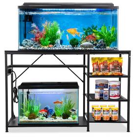 Hitoptoo 147778-hitoptoo Modern Black Aquarium Stand For 55-75 Gallon Fish Tank With Outlets And Storage