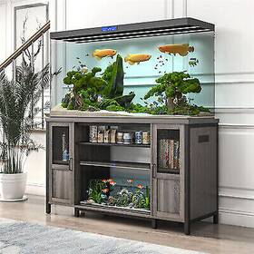 Hlivelood 87687 55-75 Gal Fish Tank Stand For 2 And Accessories With Power Outlets Gray