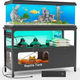 Homieasy Hd-wgygj1-cl 55-75 Gallon Fish Tank Stand Aquarium With Led Lights Outlets Storage