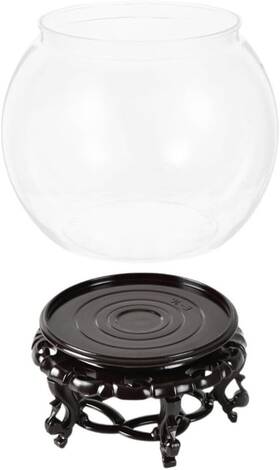 Homsfou 8014403k6k29v5a Glass Fish Bowl Small Wood Base Hydroponic Plant Terrarium Aquarium Goldfish