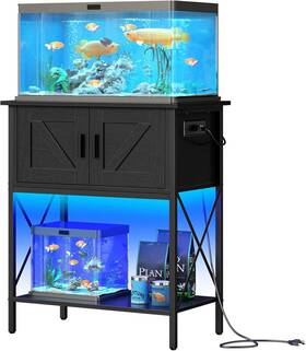 Hoobro 445006454465 20 Gallon Fish Tank Stand With Power Outlets And Led Light Metal Frame A