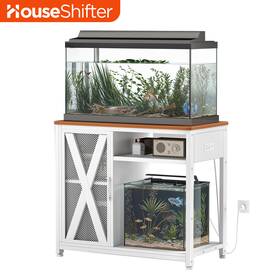 House-shifter Beyshdwr3u 50-75 Gallon Fish Tank Cabinet White Stand With Shelves Led Lights Power Outlets