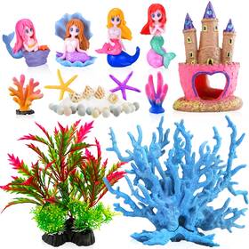 Kooterfun 755673683899 Mermaids Castle Fish Tank Decorations-28pack Include Pink