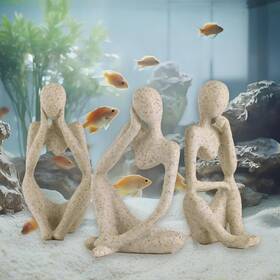 Liyaoli B0f2fqfn4f 3 Pcs Fish Aquarium Decor Ornaments Minimalist Sandstone Thinker Statue Tan