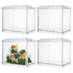 Loyorty Lyus-fishtank-4pcs-cr-240905 4pcs Plastic Small Betta Fish Tank 0.6 Gallon Stackable Bowl Cube Fish
