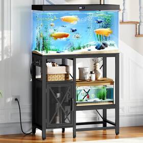 Mahancris 313045253295 20-37 Gallon Fish Tank Stand Aquarium With Power Outlet And Storage Cabin