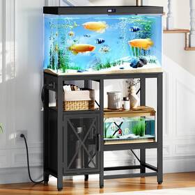 Mahancris B0dfw6lbqs 20-37 Gal Fish Tank Stand With Power Outlet Storage Cabinet And Shelves
