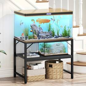 Mahancris Ftbk4001 40-50 Gallon Fish Tank Stand Heavy Duty 2 Tier Storage Shelves Black