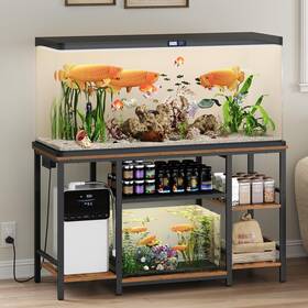 Mahancris Fthr55e01 55-75 Gallon Fish Tank Stand With Power Outlet 3-tier Rustic Brown