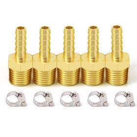 Metaland Ml-00480-bmb Brass 5/16 Inch Barb X 1/4 Npt Male Pneumatic Air Hose Fittings With Clamps