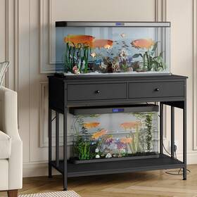 Milleloom Tpylp5dzaxt54nsharg-pwfcxp1i Aquarium Stand 40 Gallon Black With Power Outlet Metal Frame Fish Tank Stand