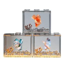 Muyaopet Dianpet211 3 Packs Small Betta Fish Tank 0.3 Gallon Stackable Mini Aquarium Re