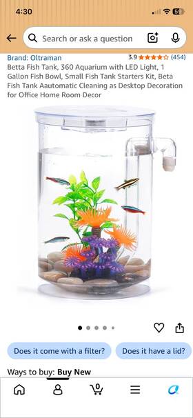 Oltraman X002ydms4n 360 Aquarium Freshwater Kit 1 Gal Cylinder Tank 6.5 In Wide